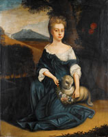 Follower of Michael Dahl Portrait of a girl, full-length, in a silk blue gown, as Saint Agnes