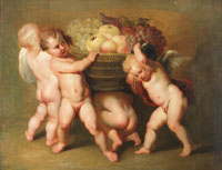 After Peter Paul Rubens Putti holding a basket of fruit