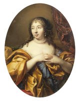 Pierre Mignard Portrait of a lady, half-length, in a blue dress with a gold shawl