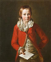 Wybrand Hendriks Portrait of a boy, three-quarter-length, in a red coat, holding a letter