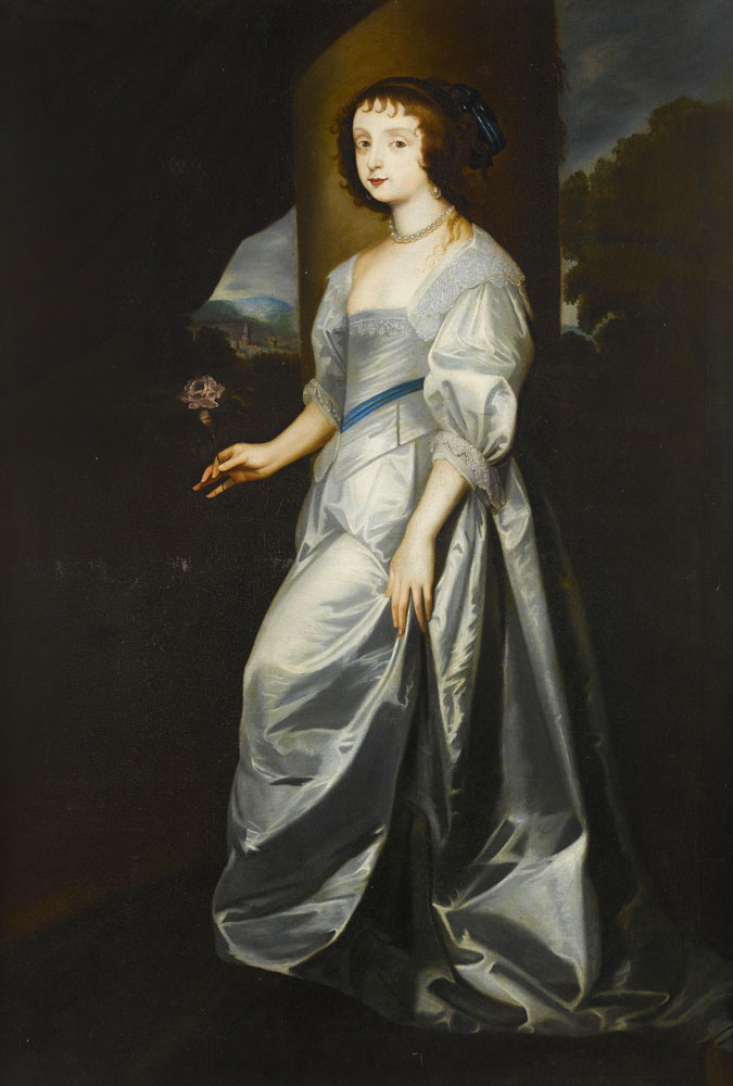 After Anthony van Dyck - Portrait of Lady Mary Villiers, full-length, in a white silk dress