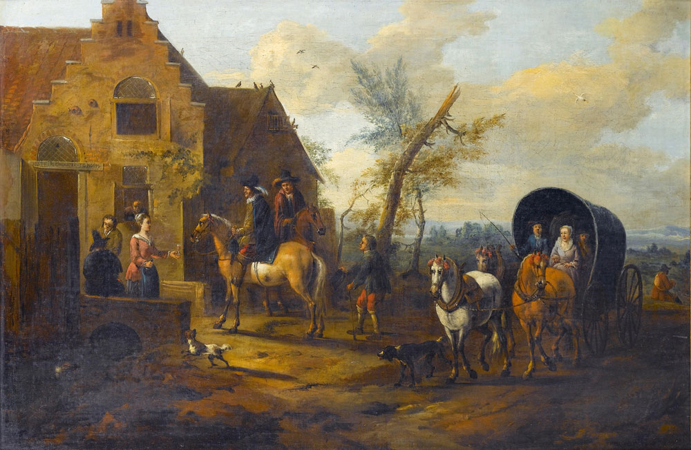 Circle of Barend Gael - Horsemen halting at a country inn