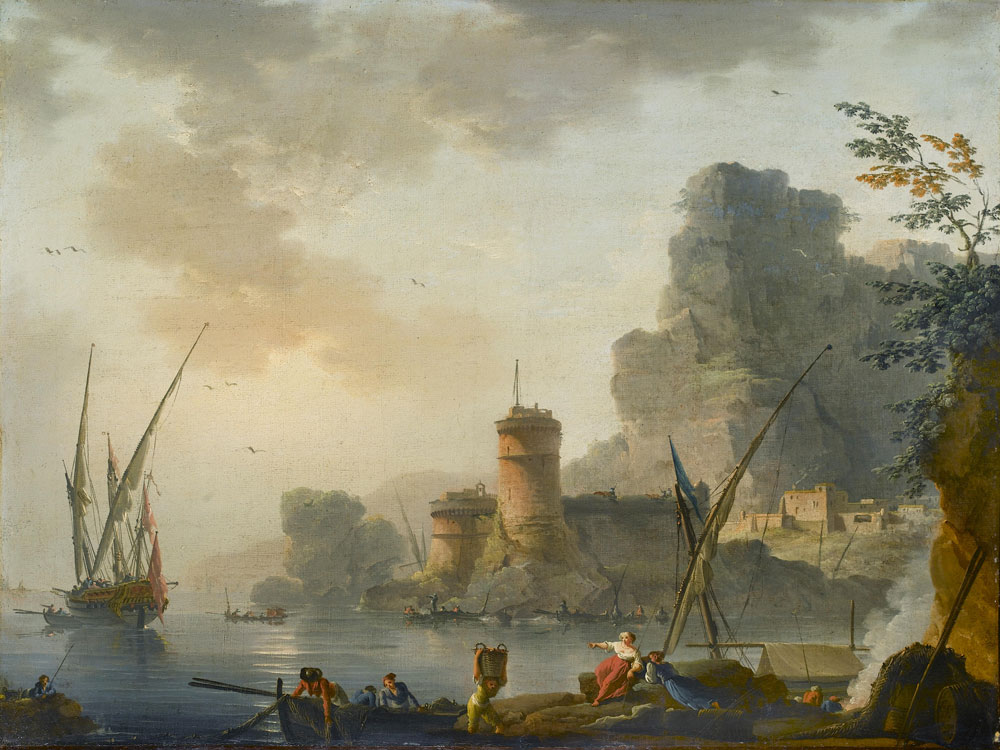 Charles François de Lacroix - A capriccio with the Fort Saint-Jean, Marseilles at dusk