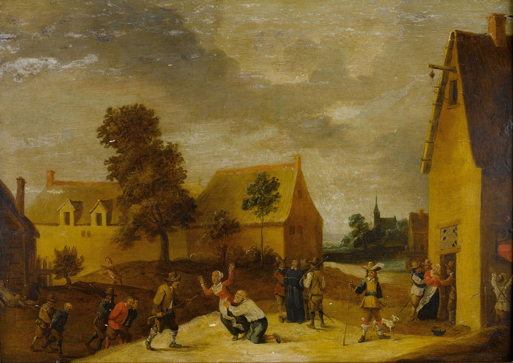 Circle of David Teniers the Younger - Militia sacking a village