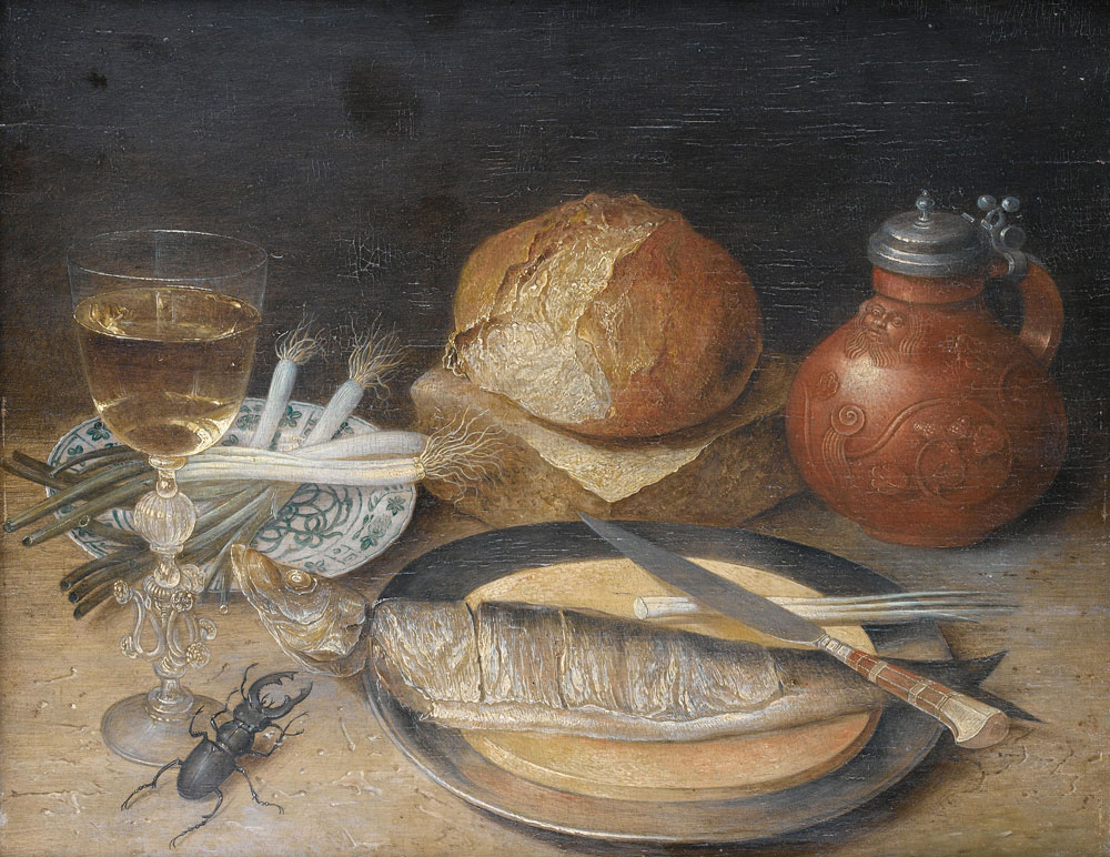Workshop of Georg Flegel - A glass of white wine with an earthenware jug