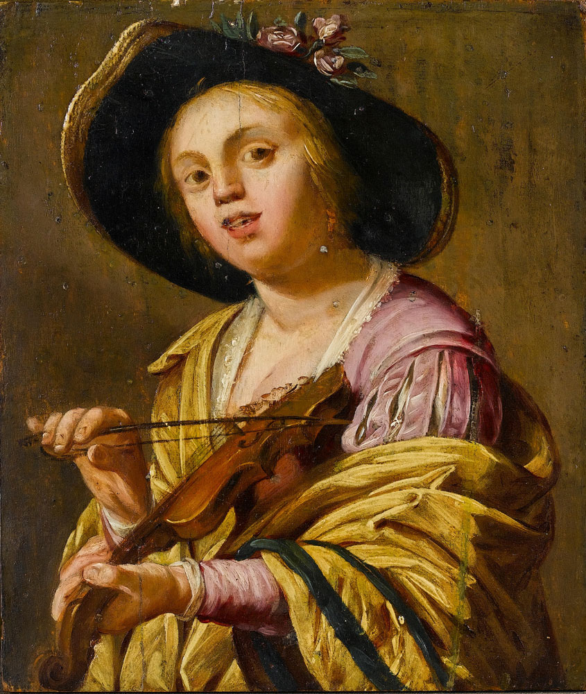 After Gerrit van Honthorst - A young woman (Phyllis) playing a violin