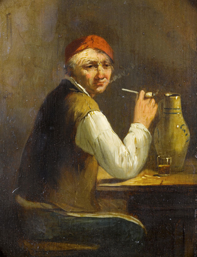 Johann Georg Trautmann - A peasant at a table smoking and drinking