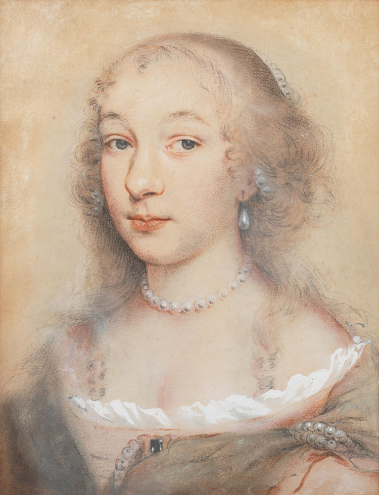 Attributed to John Michael Wright - Portrait of a young lady, bust-length, in a pearl necklace