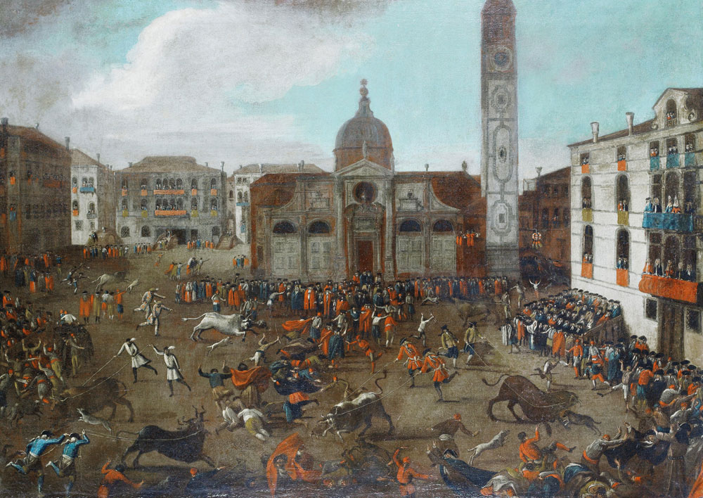Attributed to Joseph Heinz the Younger - The Carnival bullfight in Campo Santa Maria Formosa, Venice