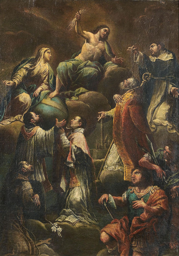 Neapolitan School - Christ and the Virgin surrounded by Saints