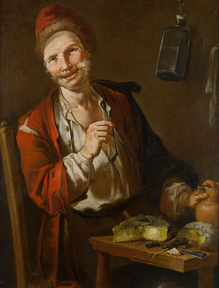 Il Todeschini - A peasant seated at a table smoking a pipe