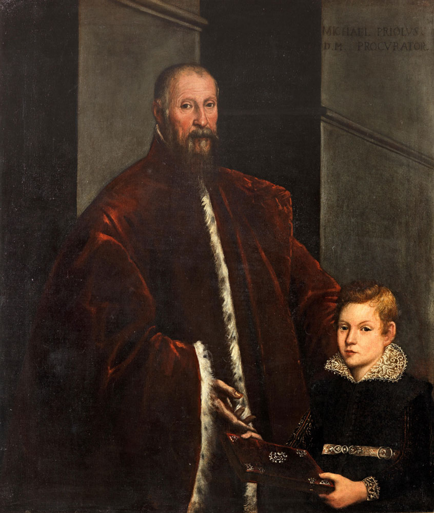 Venetian School - Portrait of Michele Priuli, three-quarter-length, in the robes of a Venetian Senator, standing before a column