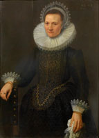 Circle of Cornelis van der Voort Portrait of a lady, half-length, in a black embroidered dress
