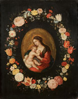 Studio of Frans Francken the Younger The Virgin and Child surrounded by a garland of flowers