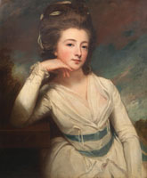 George Romney Portrait of Elizabeth Burgoyne, half-length, in a white dress