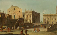Jacopo Fabris - The Piazza del Campidoglio, Rome, with the Cordonata and the church of Santa Maria in Aracoeli