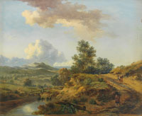Manner of Jan Wijnants - Travellers in an extensive river landscape