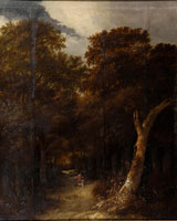 Roelof van Vries A lady and gentleman with a dog in a woodland clearing