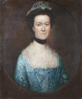 Thomas Gainsborough Portrait of Catherine Warneford, neé Claverley, of Warneford Place, half-length, in and blue silk dress