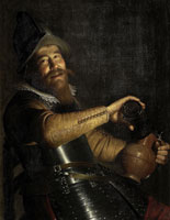 Willem Willemsz. van der Vliet A soldier holding a pitcher and glass