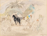 Jules Pascin Figures and Two Horses in Landscape