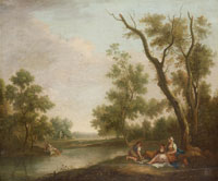 Follower of Francesco Zuccarelli A river landscape with figures resting beneath a tree