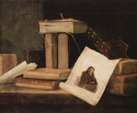 Sebastien Stoskopff Still Life with books and an Etching by Rembrandt