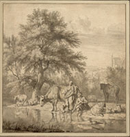 Adriaen van de Velde Shepherdess and Shepherd with Animals at a Stream