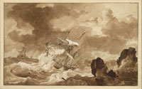 Ludolf Backhuysen Stormy Sea with a Ship in Distress