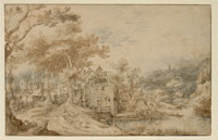 Gilles Claesz. de Hondecoeter Densely Wooded Landscape with a Water Mill and Houses