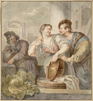 Jacob Toorenvliet - Kitchen Maid Cleaning a Kettle with Two Joking Men
