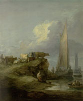 Thomas Gainsborough Coastal Scene with Shipping and Cattle