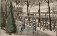 Abraham Rutgers and Ludolf Backhuysen Two Ice Skaters on a Castle Moat with a View of the Vecht River