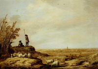 Aelbert Cuyp Landscape with shepherds, with a Church Tower in the Distance