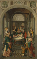 Attributed to the Master of Alkmaar - Panel of an Altarpiece with Circumcision of Christ, on verso is Resurrection of Christ