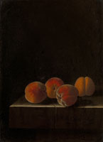 Adriaen Coorte Four Apricots on a Stone Plinth
