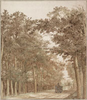 Cornelis Hendricksz. Vroom Wooded Road with Two Horse-Drawn Carts